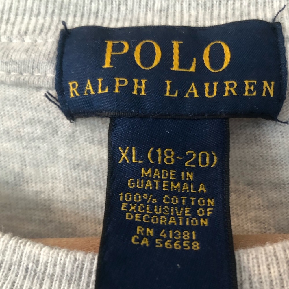 RALPH LAUREN sXL(10-20) boy’s vintage look football tee Distressed gray/wine - Picture 5 of 6